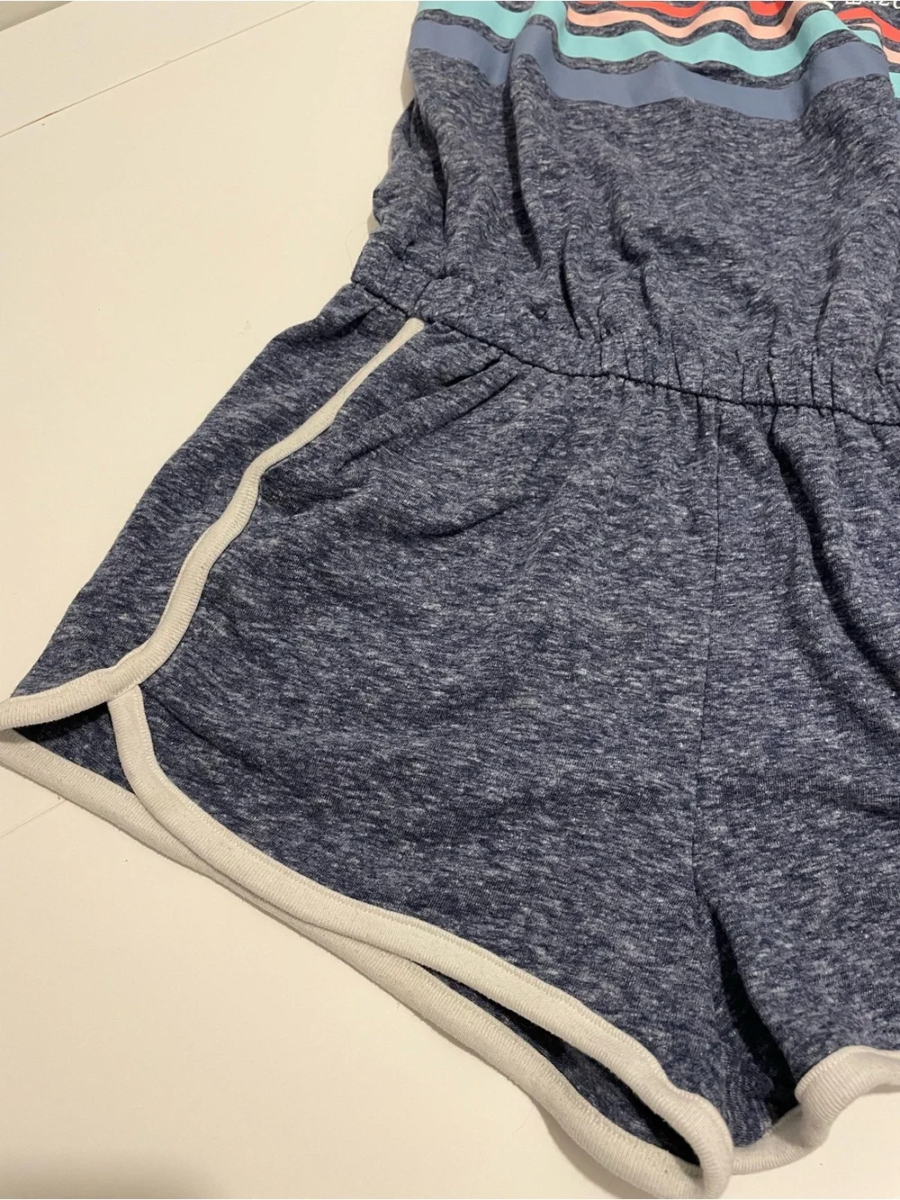 Justice Brand Girl's size 10 Heathered Blue One Piece Striped Romper Pockets